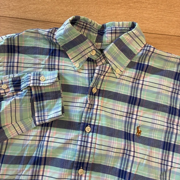 Polo Ralph Lauren Men’s Classic Fit Plaid Blue Flesh Pony Button Down Size M - Picture 1 of 7